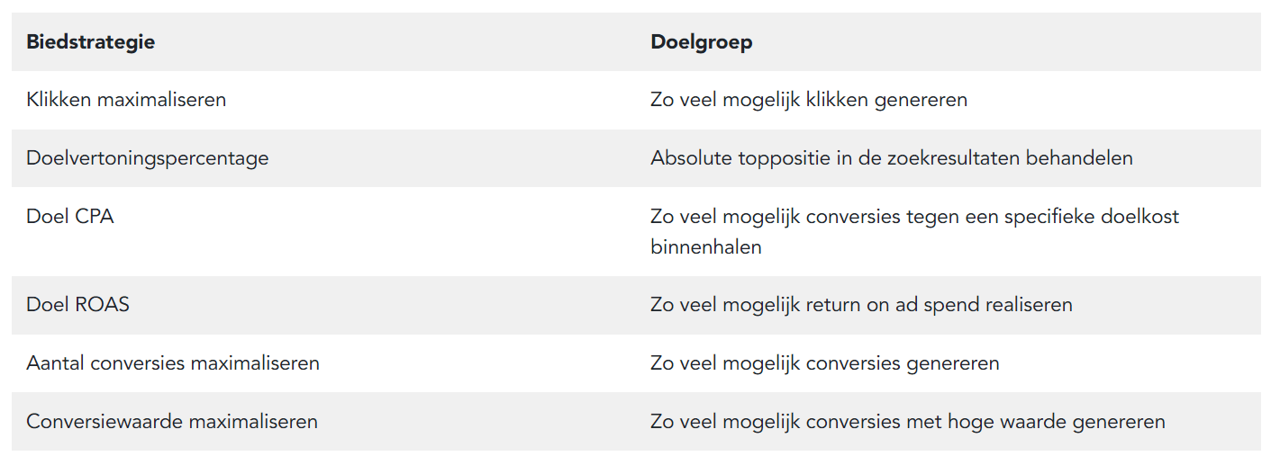 biedstrategie google ads